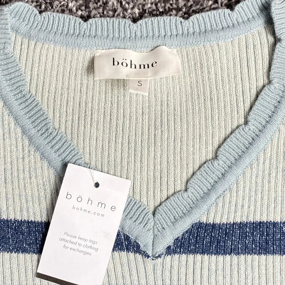NWT Bohme Blue Brown Stripe V-neck Sweater - Picture 2 of 6